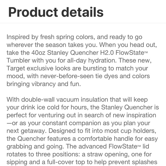 ✨NWT✨ Stanley Target Ltd Edition H2.0 FlowState Quencher Tumbler Brilliant White - Picture 9 of 15